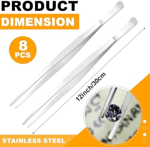 Yaomiao 8 Packs 12 Inch Cooking Tweezers Bar Kitchen Tongs, Silver