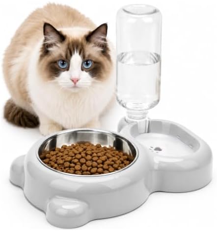 2-in-1 Dog Cat Bowl, Cat Food and Water Bowl Set, White