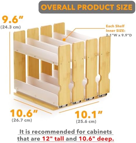 SpaceAid Bamboo Pull Out Spice Rack Organizer for Cabinet, Heavy Duty Slide Out Seasoning Kitchen Pantry Sliding Vertical Organization, 10.1" Wide, 4 Drawers(2" Wide), 2-Tier, Natural
