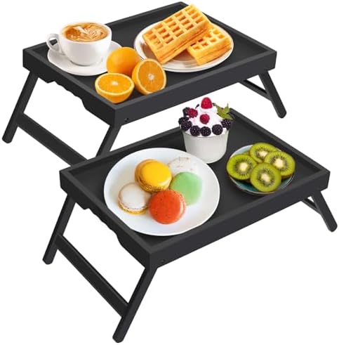 Artmeer FSC 100% Bamboo Bed Trays, Medium, 2-Pack, Black