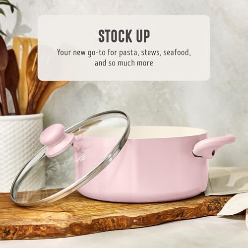 GreenLife 5QT Ceramic Nonstick Stockpot with Lid, Blush Pink