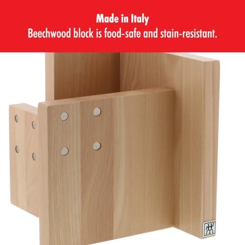 ZWILLING Square Magnetic Knife Block, Made in Italy, Natural Beechwood Kitchen Knife Holder, Contemporary Countertop Storage
