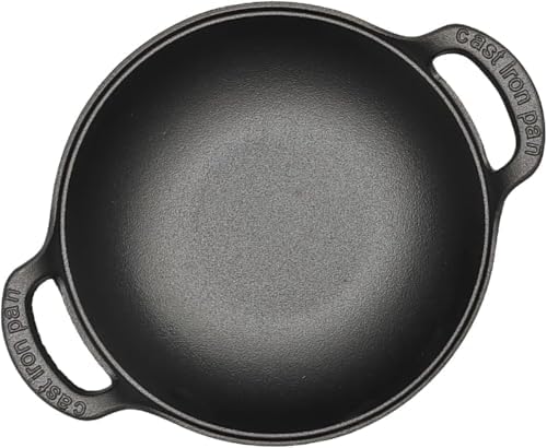 Cast Iron Wok with Dual Handle, Wok with Lid 9 inch