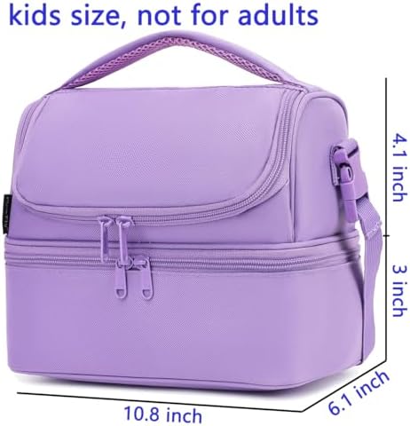 FlowFly Double Decker Cooler Insulated Lunch Bag Large Tote for Boys, Girls, Men, Women, with Adjustable Strap,Purple