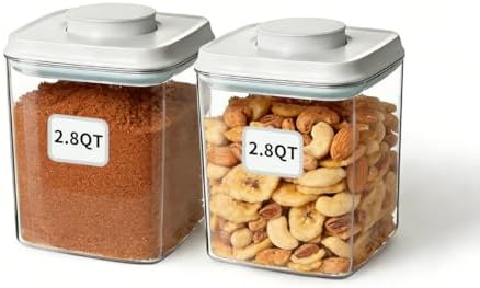 Airtight Food Storage Containers Set with One-Touch Lid, 2-Pack (2.8 QT / 2.65 L) Stackable PET, Best for Cereal, Flour, Rice & Baking Organizers.