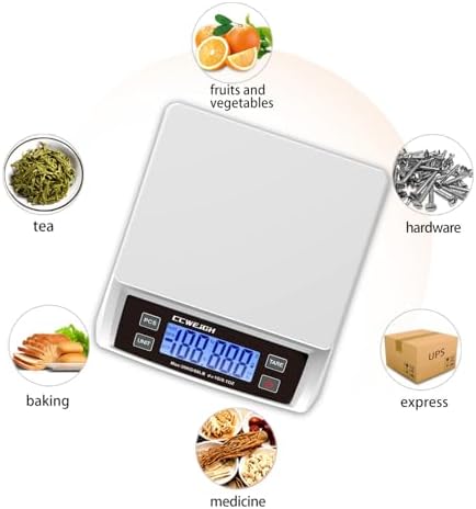 Digital Kitchen Scale 30KG/66LB, Stainless Bread Scale with LCD Display, Multi Unit Conversion for Baking、Supermarket＆ Express Delivery, Counting Scale (White)