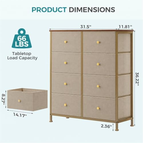 OLIXIS 8 Drawer Storage Dresser for Bedroom, Closet Organizers Units, Khaki