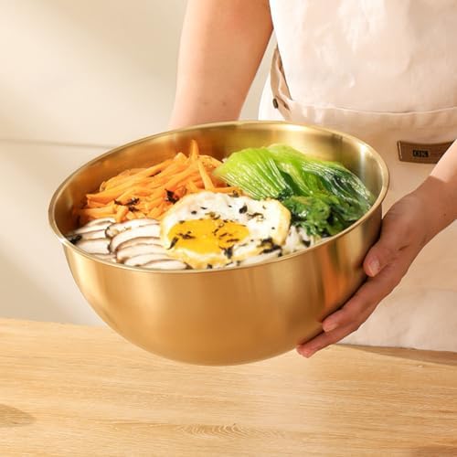 Stainless Steel Salad Bowls Set of 2 Mixing Bowl with Measurement Markings Snacks Bowls, 2.11 Quart Gold Serving Bowls for Mixing, Cooking, Baking, Prepping and Home Kitchen Food Storage Bowls