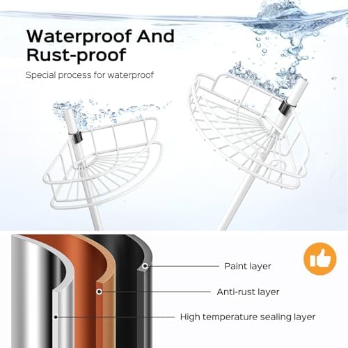 HAMITOR Rustproof Bathtub Corner Shelf, 4-Tier Shower Caddy Tension Pole