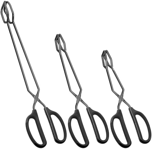 HINMAY 10" 12" 16" Stainless Steel Kitchen Scissor Tongs Set, Set of 3