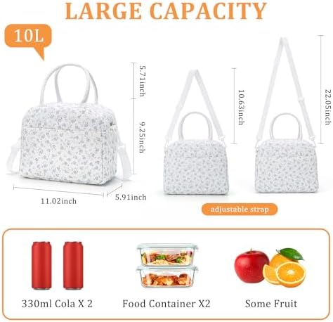 MEXS Lunch Bag for Women Reusable Lunch Box Quilted Puffer Large Capacity Insulated Cooler Tote Bags Work Travel Picnic