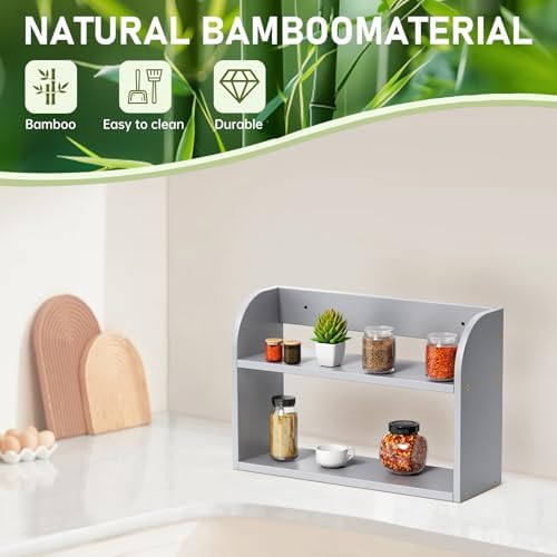 ROMGUAR CRAFT 2 Tier Bamboo Spice Rack, Countertop or Wall Mounting, Grey