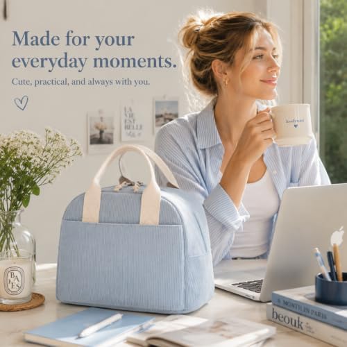 LOVELYWIND Lunch Box for Women,Insulated Lunch Bag Cute Lunch Tote Blue