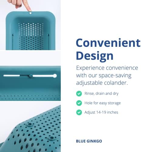 Blue Ginkgo Over Sink Colander, Extendable Kitchen Strainer, 2-Pack, Teal