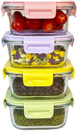 8 Pcs Square Glass Food Storage Container with Lids, 16OZ Square Glass Meal Prep Containers Set, 2 Cup glass Food Storage for Lunch Salad, Microwave, Oven, Freezer, Dishwasher Safe (4 Pack)