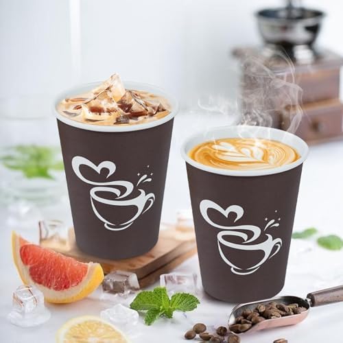 Clawsoff 300 Count 12 oz Paper Coffee Cups Disposable Hot Coffee Cups Brown