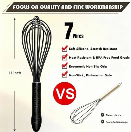 TEEVEA Silicone Whisk 11 Inch, Nonstick Heat Resistant for Cooking Baking