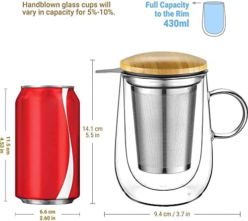 glastal Double Wall Tea Infuser Mug with Infuser 14.5oz for Loose Leaf Tea