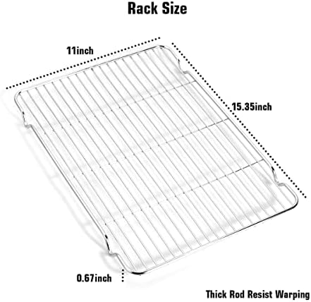 Wildone Baking Sheet & Rack Set [2 Sheets + 2 Racks], Stainless Steel Cookie Pan with Cooling Rack, Size 16 x 12 x 1 Inch, Non Toxic & Heavy Duty & Easy Clean (Pack of 2)