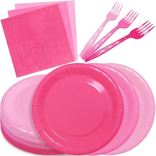Serves 35 Guests Gradient Pink Plates and Napkins Party Supplies