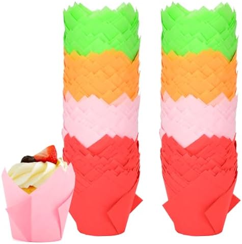 120 Counts Colorful Tulip Cupcake Liners for Baking Cups, Food Grade Parchment Paper Muffin Liners Holders, Standard Tulip Cupcake Liners, Greaseproof Cup Cake Wrappers for Party, Christmas, Neyimqr