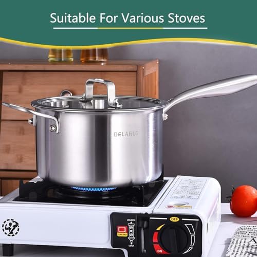 DELARLO Full-body Clad Tri-ply Stainless Steel 3.5 Quart Saucepan with Lid