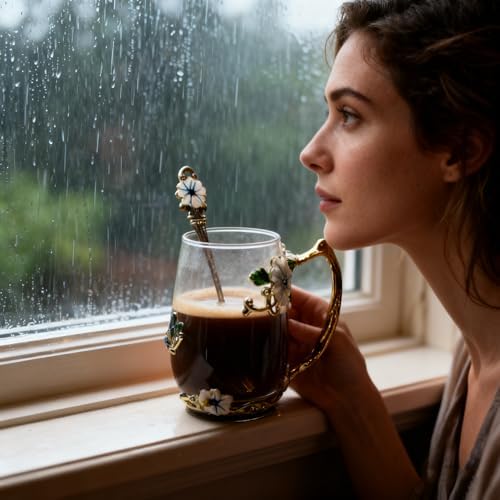 Best Gifts For Women Mom Blue Glass Coffee Tea Mug Unique Birthday Christmas Gift For Women Who Have Everything, Gift For Her Tea Cup with Spoon Sets (Blue-Tal)