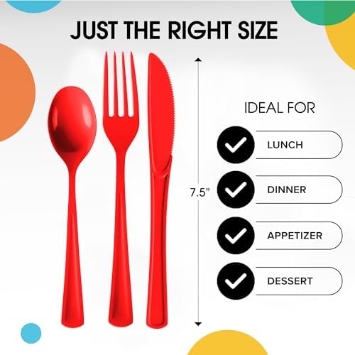 Party Solids Red Plastic Silverware 150 Pcs Red Cutlery Set