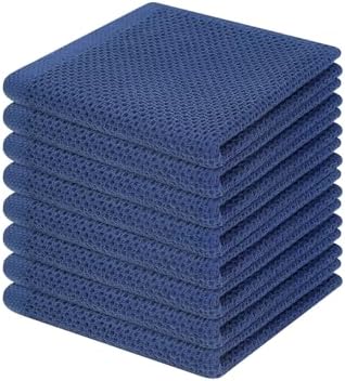 Homaxy 100% Cotton Waffle Weave Kitchen Dish Cloths 8-Pack, Navy Blue