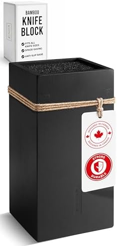 KAIZEN Bamboo Knife Block Without Knives - Perfectly Sized Universal Knife Holder for Knives, Scissors - Unique Knife Storage for Counter Top with Anti-Slip Base (Black)