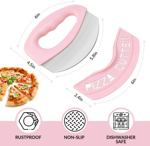 Urbanstrive Heavy Duty Stainless Steel Pizza Cutter with Cover, Super Sharp Blade Pizza Knife Pizza Cutter Rocker, Perfect Kitchen Gadgets for Pizza Cutting Home Essentials (Pink)