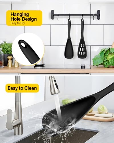 BUNDLEPRO Silicone Cooking Spoons for Nonstick Cookware, One-Piece, 2 Pack