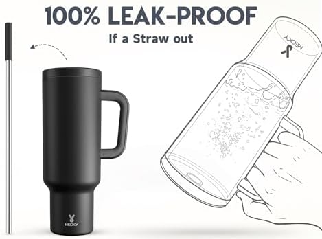 Meoky 50 oz Tumbler with Handle, Tumbler with Lid and Straw, Insulated Stainless Steel Travel Mug, 100% Leak-proof, Keeps Cold for 36 Hours or Hot for 12 Hours (Night)