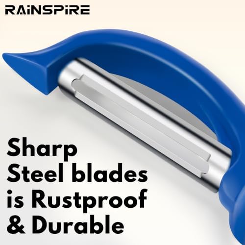 Rainspire Vegetable Peeler Potato Peelers for Kitchen, Sharp Stainless Steel Blades Veggie, Comfortable Handle Fruit Peeler, Carrot Peeler Apple Peeler Dishwasher Safe, Dark Blue, 1-Pack
