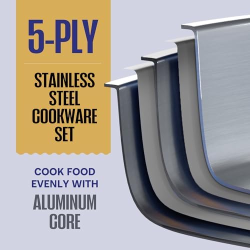 LEGEND COOKWARE 5-Ply Stainless Steel Wok Set, 12-Inch 5-Quart with Lid and Steamer - Induction Compatible, Oven Safe 800°F - Non-Toxic, No Coatings - Even Heating - Built to Last Generations