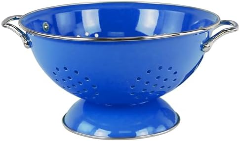 Reston Lloyd, 3 Quart Powder Coated Steel Kitchen Strainer Basket for draining Pasta, Vegetable and Fruit, Chrome Handles and Wide Stable Base, Azure