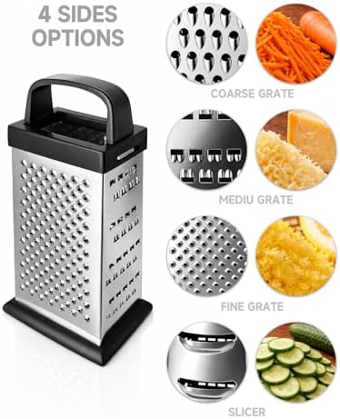 Cheese Grater, Small 4-Sided Box Grater, Stainless Steel