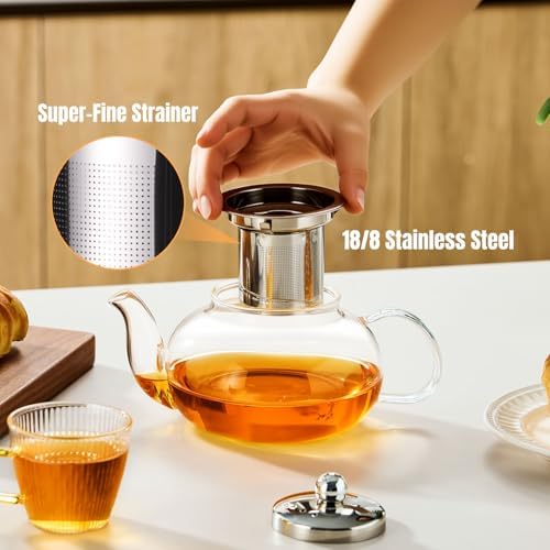 Baalaka Tea Pot with Infuser for Loose Tea, 20 oz Glass Stovetop Kettle