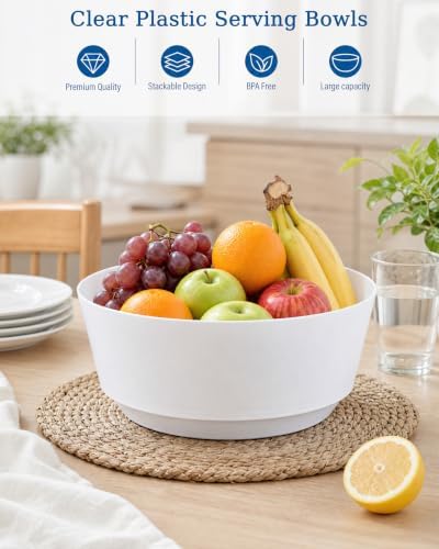Hioasis 8 Pack 128oz White Plastic Serving Bowls for Party
