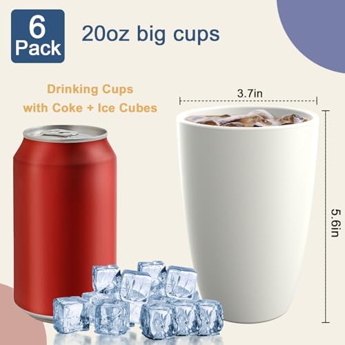 Plastic Drinking Glasses 20 OZ, Wheat Straw Cups Set of 6 - White