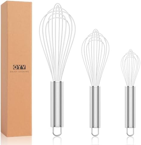 OYV White Silicone Whisk Set of 3, 8/10/12 Inch, Non-Scratch
