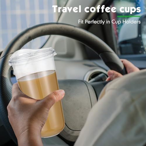 Baderke 100 Pcs Round Bottom Plastic Cups with Lids Clear Togo,20 Oz