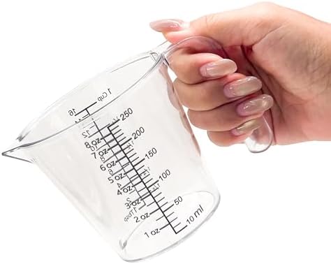 1 Cup Liquid Measuring Cup with Ounces, Food-Grade Plastic Measuring Cup with Permanent Laser-Etched Markings, Clear Single Measuring Cup