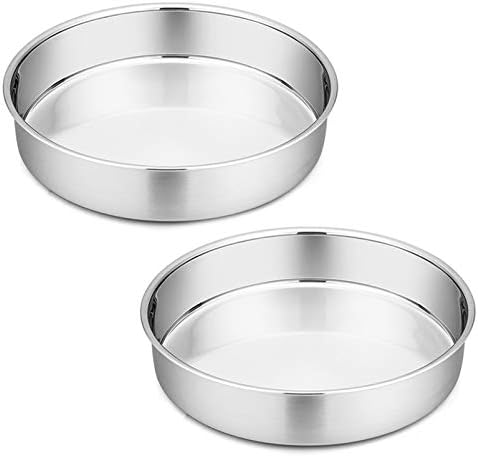P&P CHEF 9.5 Inch Cake Pan Set of 2, Stainless Steel Round Baking Cake Pans