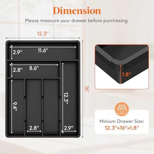 Lifewit Silverware Drawer Organizer Tray, Cutlery Storage for Kitchen