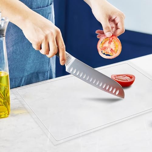 Acrylic Cutting Board with Juice Groove, Clear Cutting Board with Counter Lip, Cutting Boards for Countertop Protector, Non-Slip Dough Mat, Kitchen Decor Gadgets House Warming Gifts(16"x12.5")