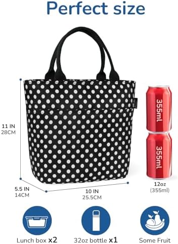 Aosbos Lunch Tote Bag,Insulated Lunch Bag For Women,Work,Office,Polka Dot