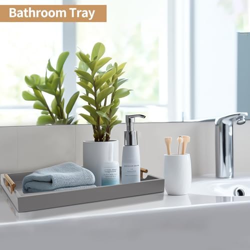SXNOWS Wooden Serving Tray with 2 Sets of Handles,Gray