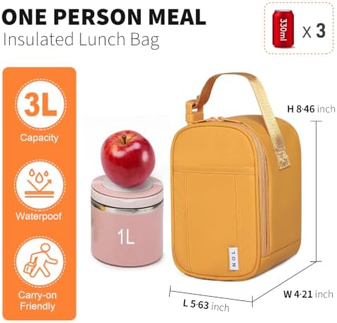 NOL Small Insulated Snack Bag Mini Freezable Cooler Pouch 3L fit 3 Cans | Wide-Mouth 6hours Cool & Warm Lightweight Leakproof Nylon Box for Work Travel Earth-yellow