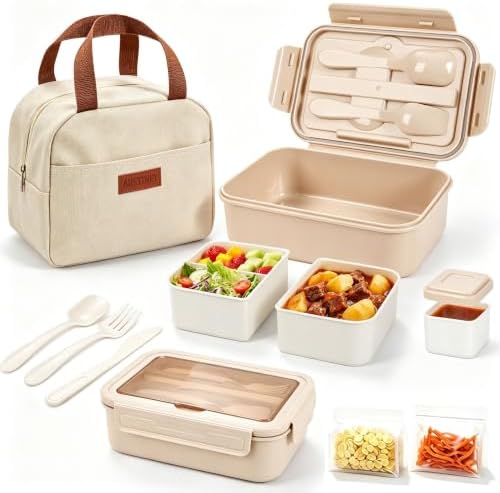 Bento Lunch Box Set for Adults & Kids with Insulated Bag Khaki
